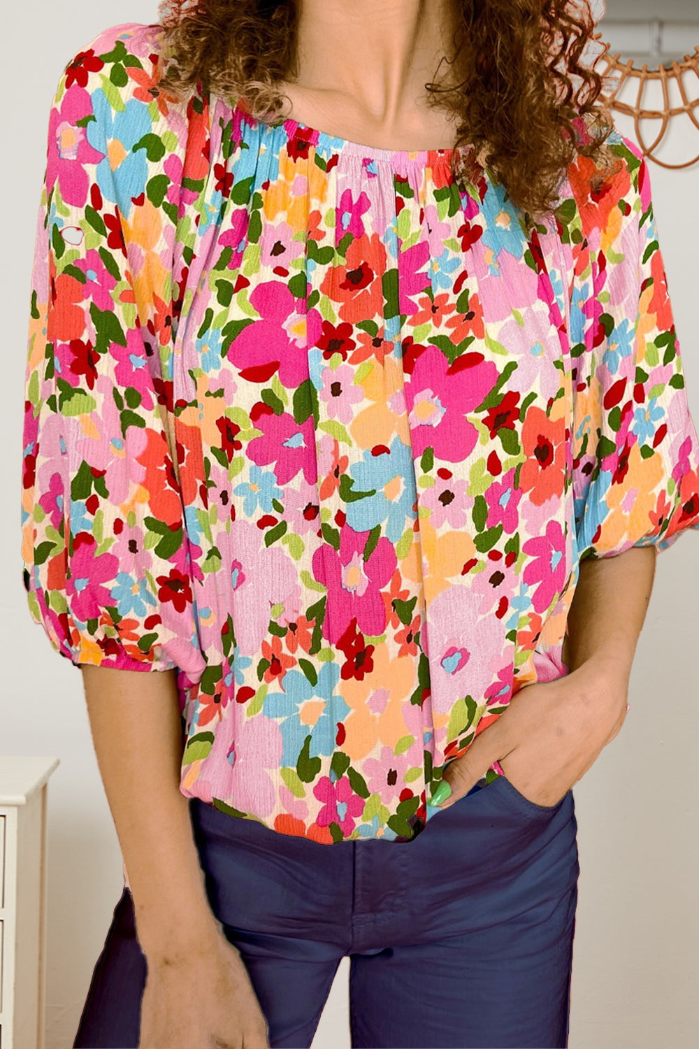 Honeybee Mumford's Printed Round Neck Half Sleeve Blouse