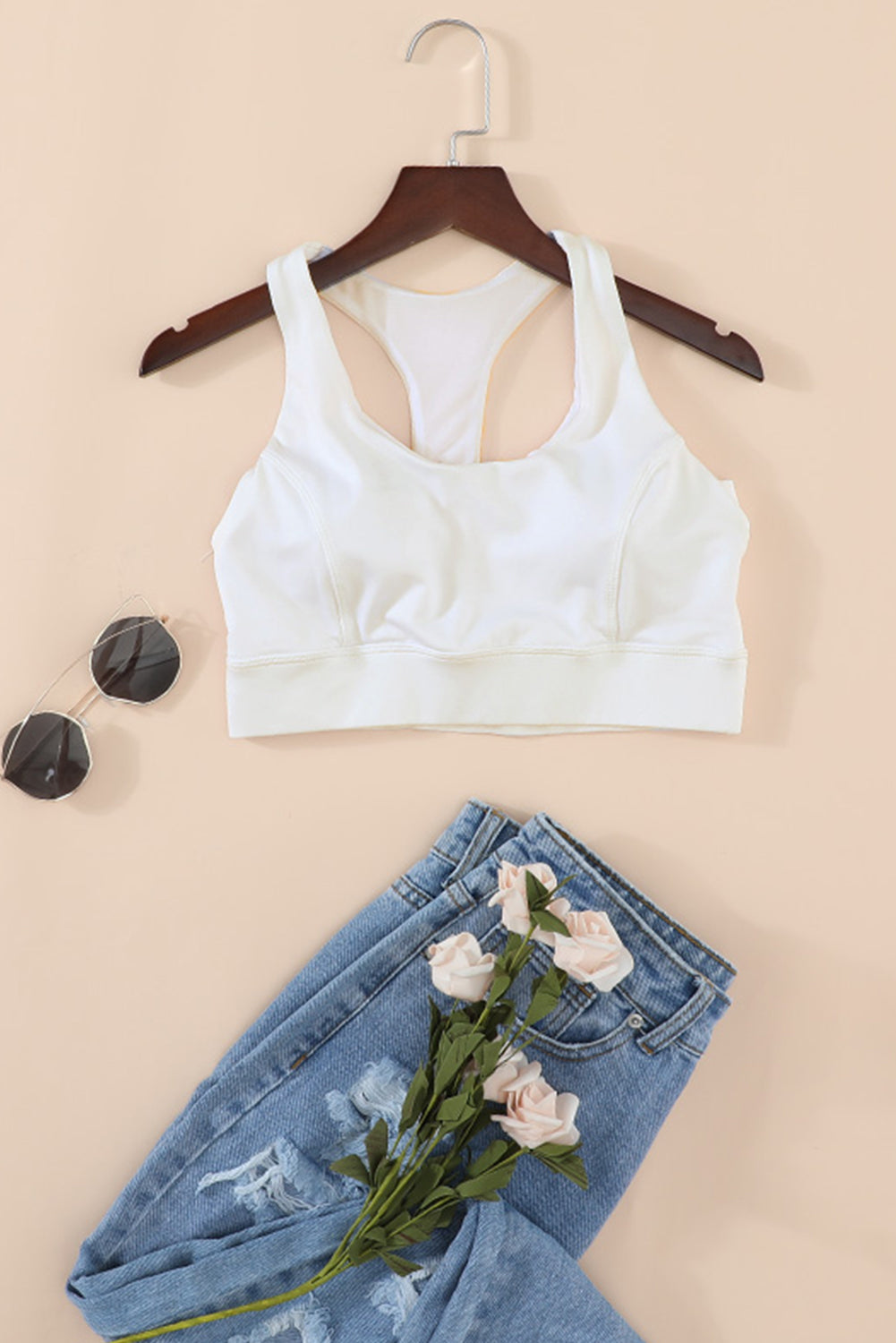 Honeybee Mumford's White Athletic Push Up Sports Bra