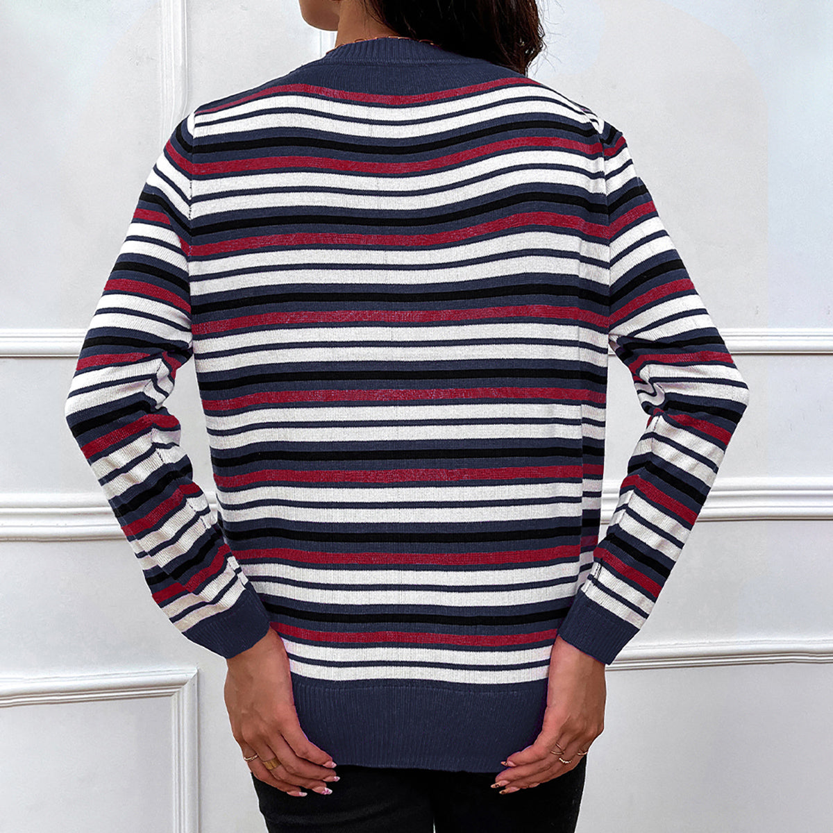 Honeybee Mumford's Striped Round Neck Long Sleeve Sweater