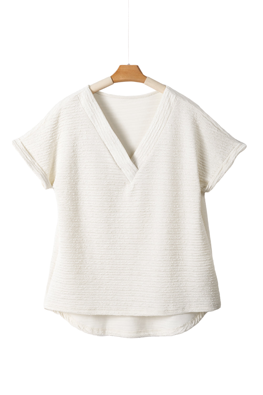 Honeybee Mumford's Pale Khaki Textured Wide Sleeve V Neck T Shirt