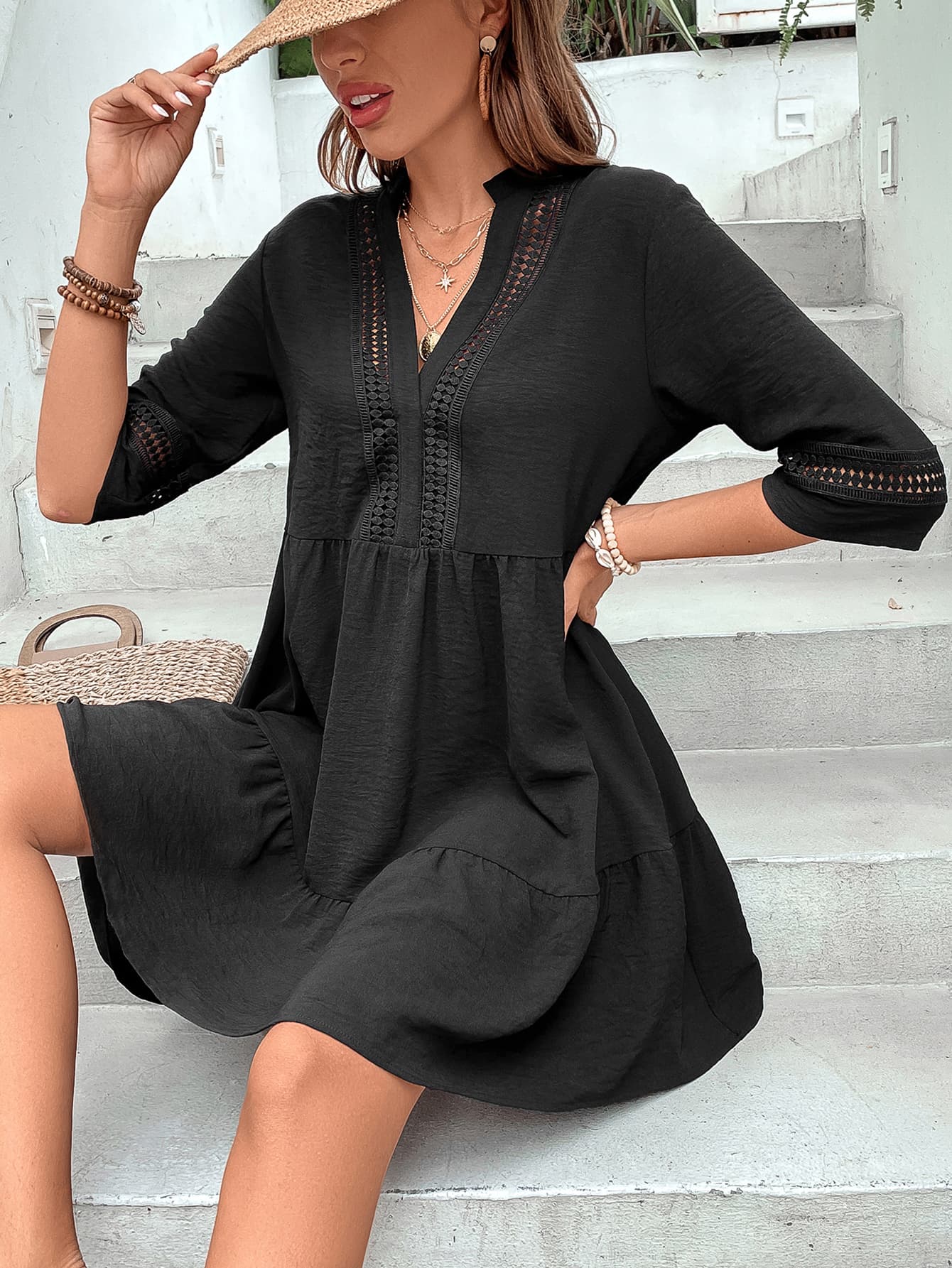 Honeybee Mumford's Notched Neck Half Sleeve Dress