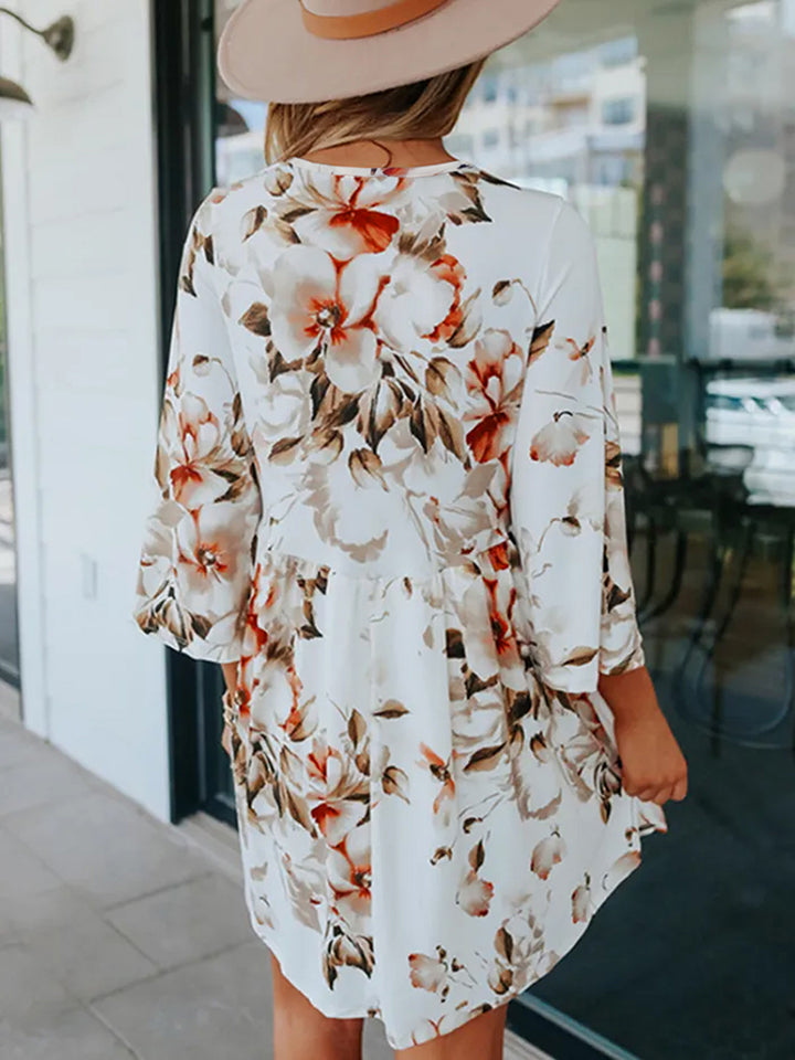 Honeybee Mumford's Floral V-Neck Three-Quarter Sleeve Dress