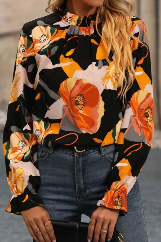 Honeybee Mumford's Floral Mock Neck Flounce Sleeve Blouse