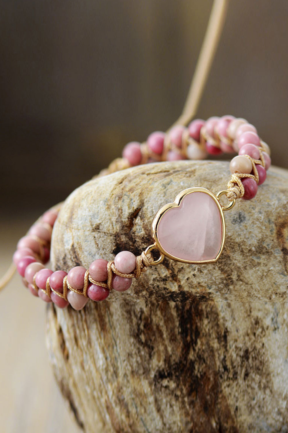 honeybee Mumford's Rose Quartz Heart Beaded Bracelet