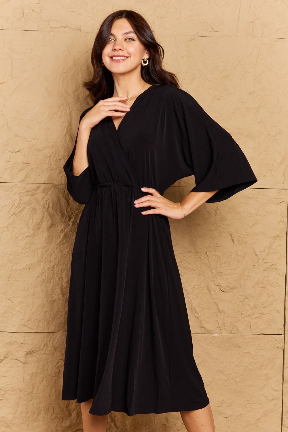 Honeybee Mumford's Solid Surplice Midi Dress