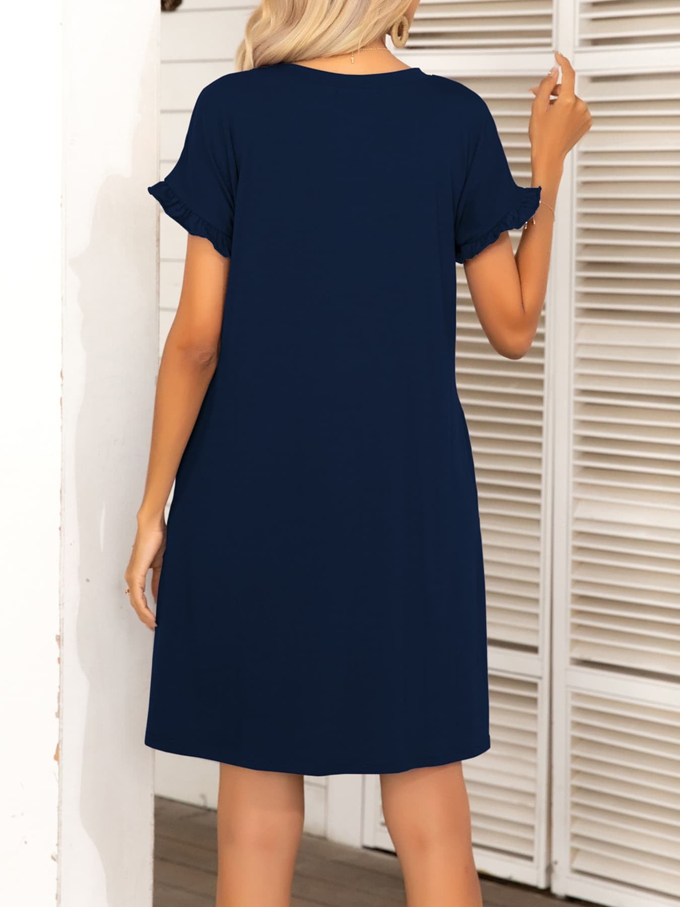 Honeybee Mumford's Round Neck Flounce Sleeve Dress with Pockets