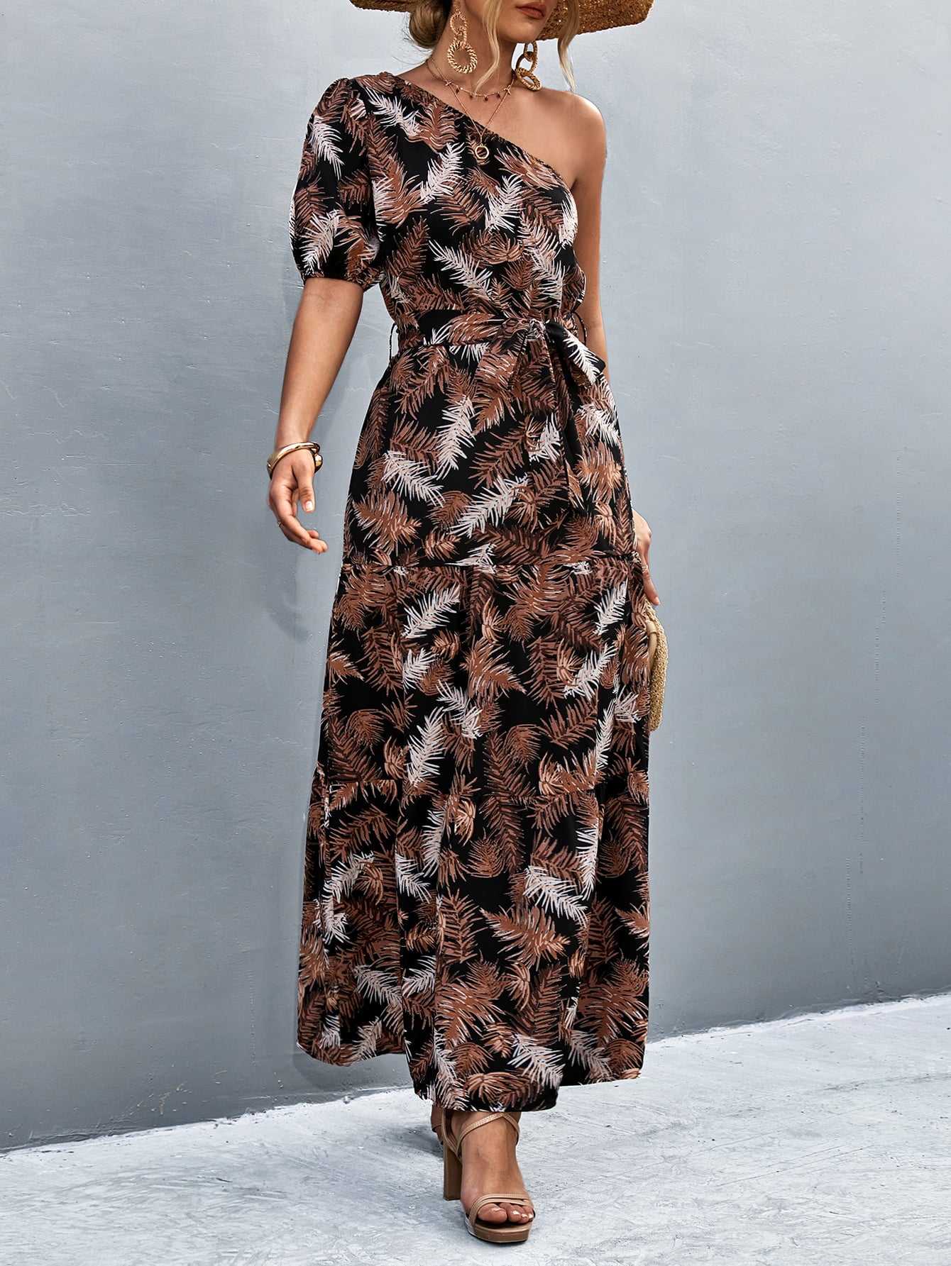 Honeybee Mumford's Tie Waist One Shoulder Maxi Dress