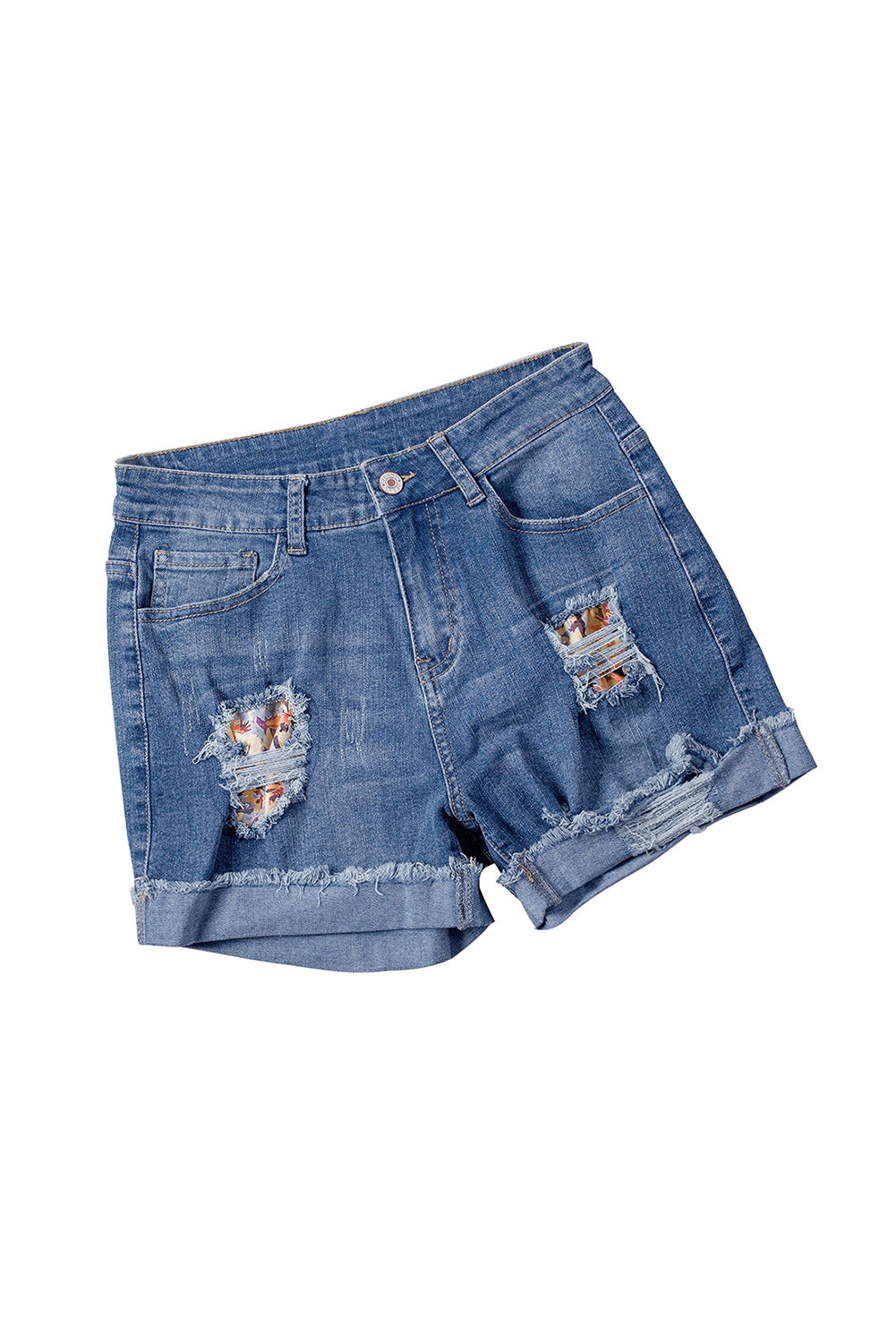 Honeybee Mumford's Casual Floral Patchwork Rolled Hem Denim Shorts