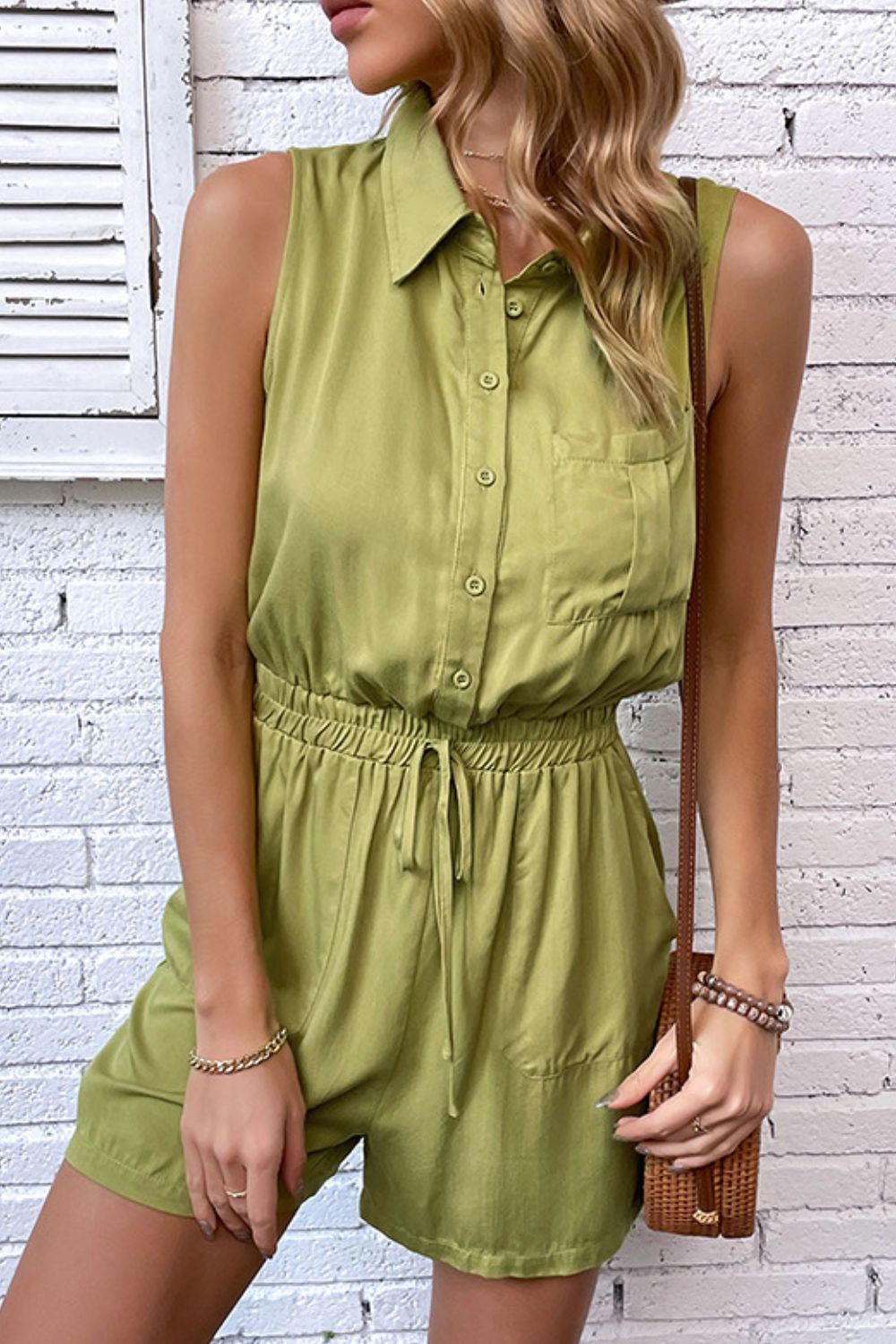 Honeybee Mumford's Collared Neck Sleeveless Romper with Pockets