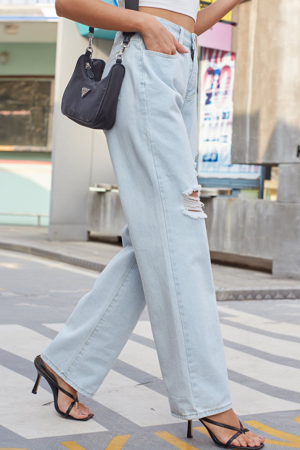 Honeybee Mumford's light blue Distressed Straight Leg Jeans with Pockets