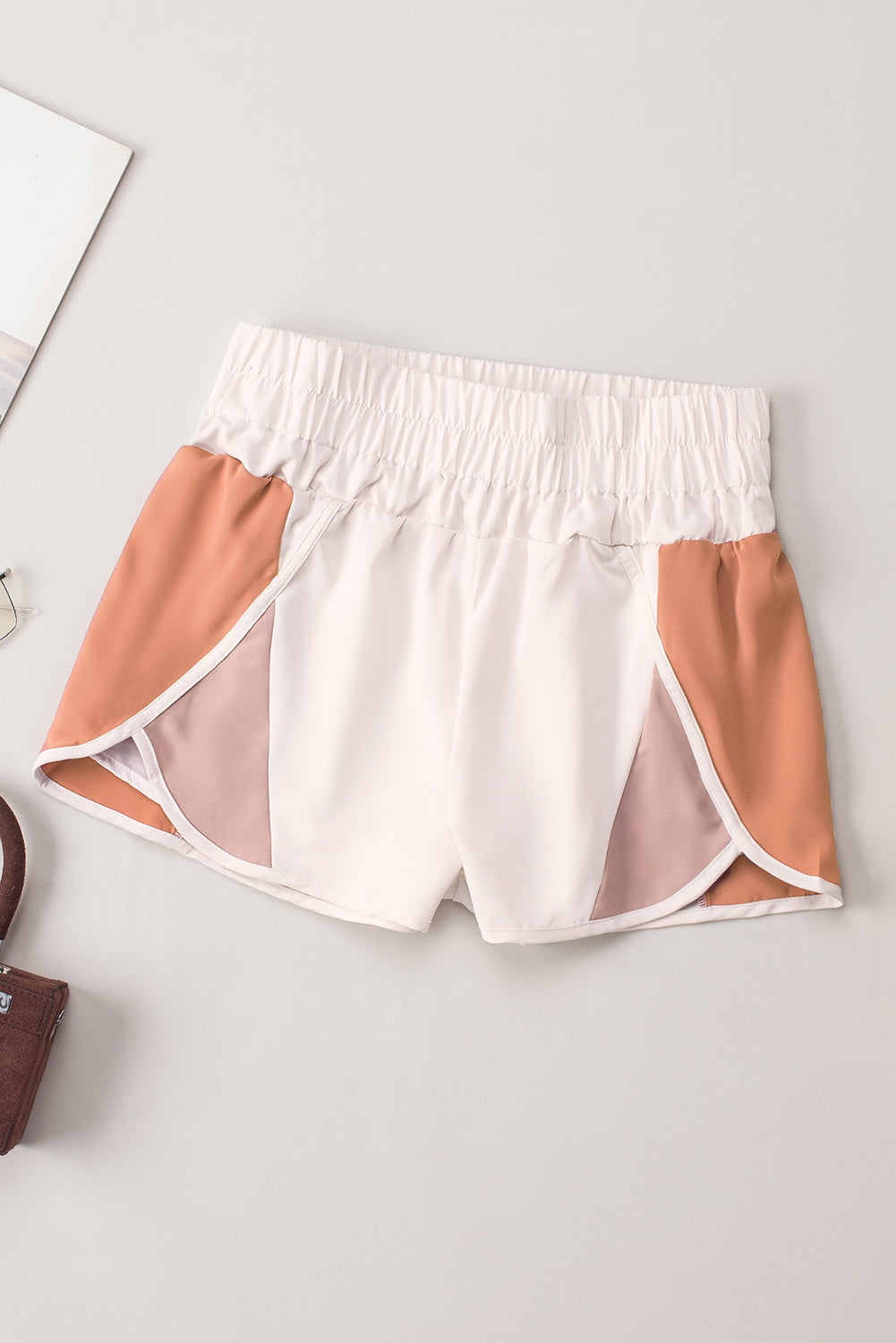 Honeybee Mumford's Apricot Color Block Split High Waist Shorts