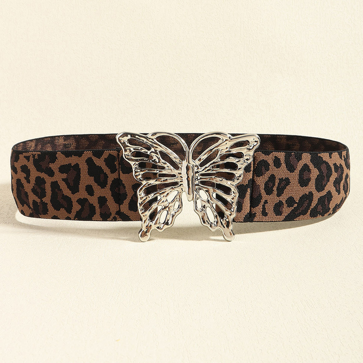 Honeybee Mumford's Butterfly Buckle Elastic Belt in Pastel Yellow, Black, Leopard