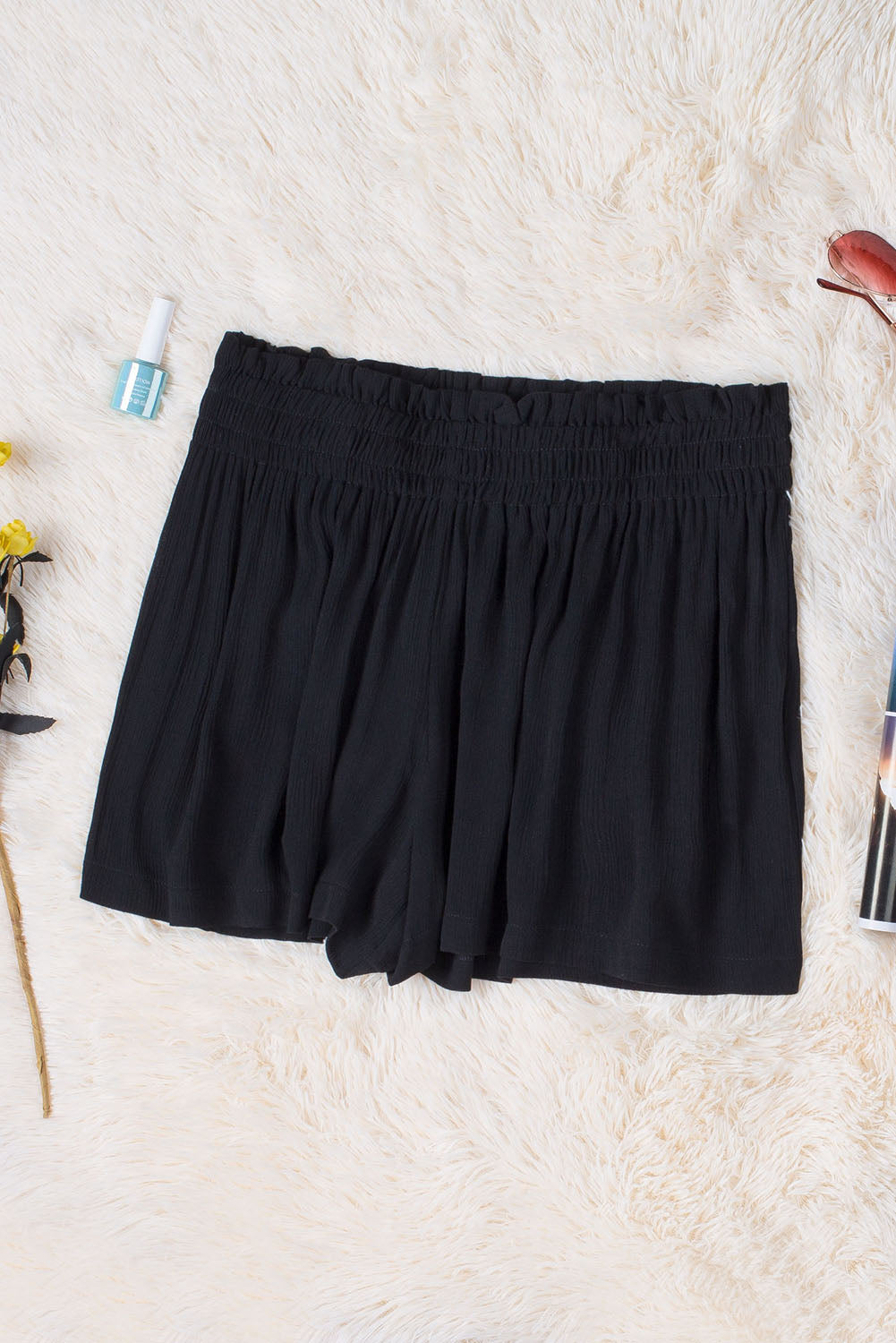 Honeybee Mumford's Black Smocked High Waist Shorts