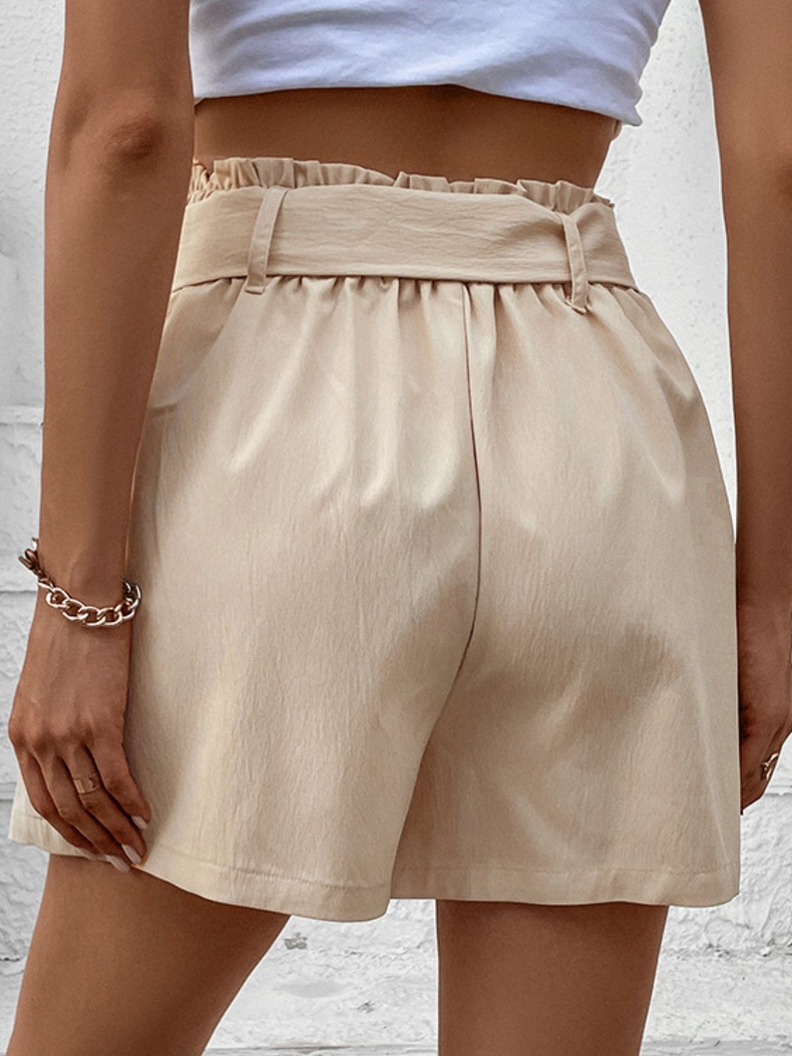 Honeybee Mumford's cream-colored Belted Shorts with Pockets