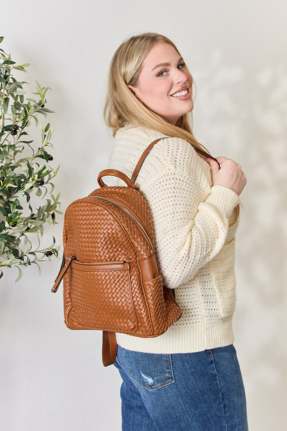 honeybee Mumford's Leather Woven Backpack