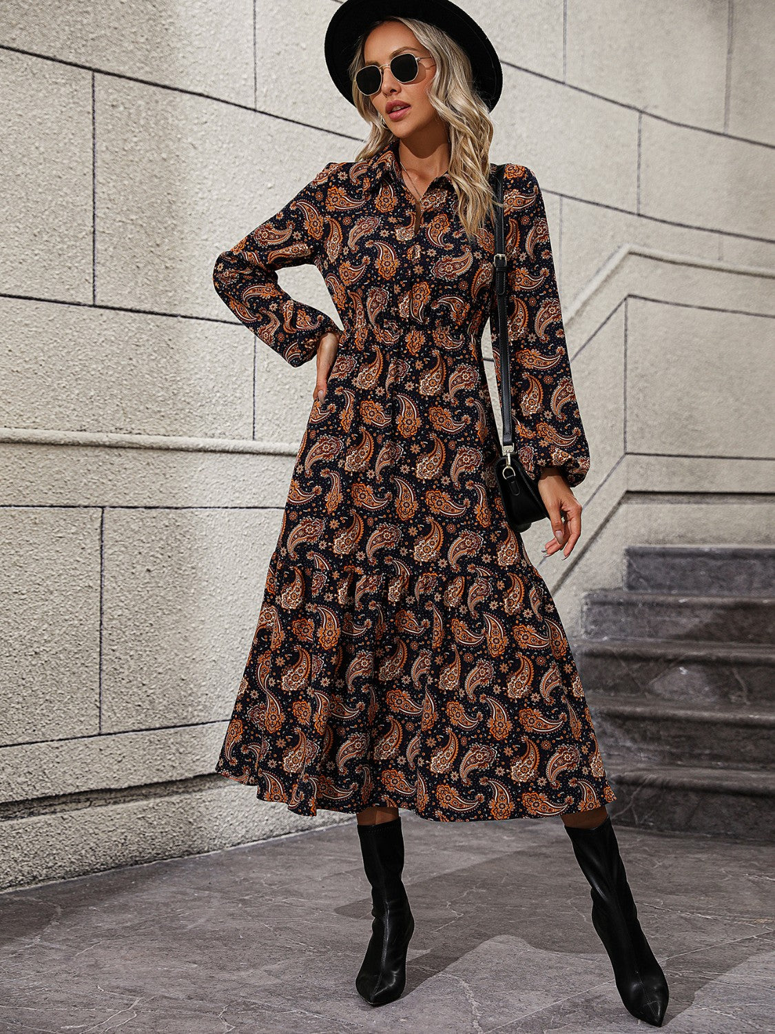 Honeybee Mumford's Long Sleeve Collared Midi Dress