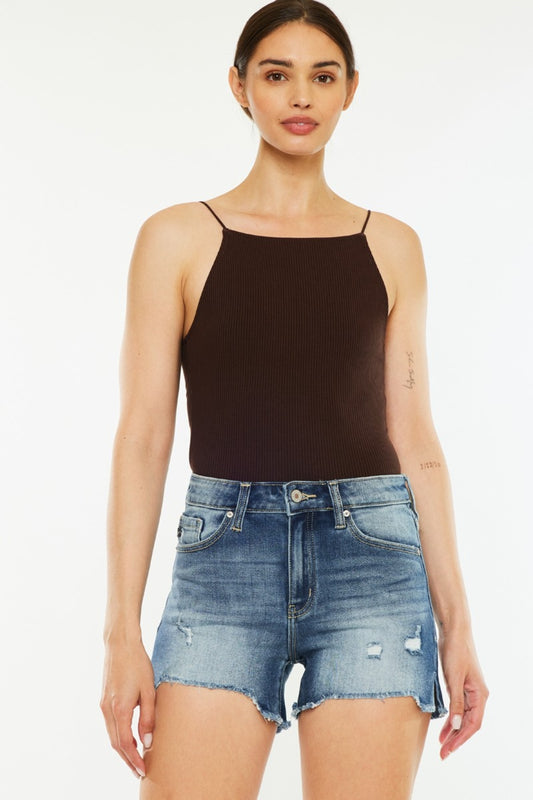 Honeybee Mumford's High Waist Raw Hem Denim Shorts