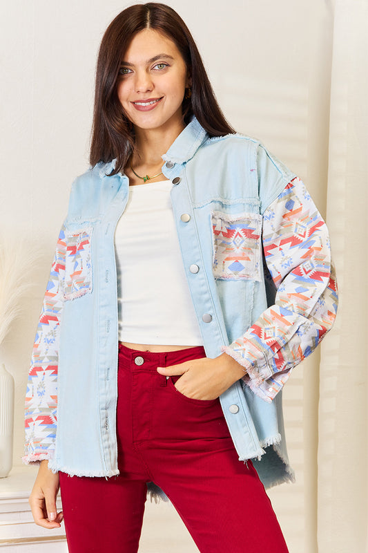 Honeybee Mumford's Buttoned Collared Neck Denim Jacket