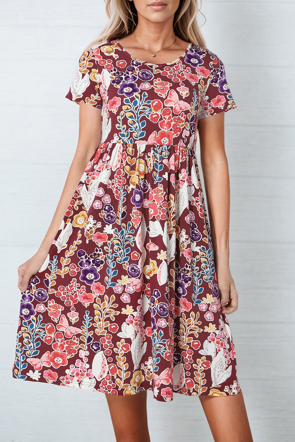 Honeybee Mumford's Floral Round Neck Short Sleeve Dress