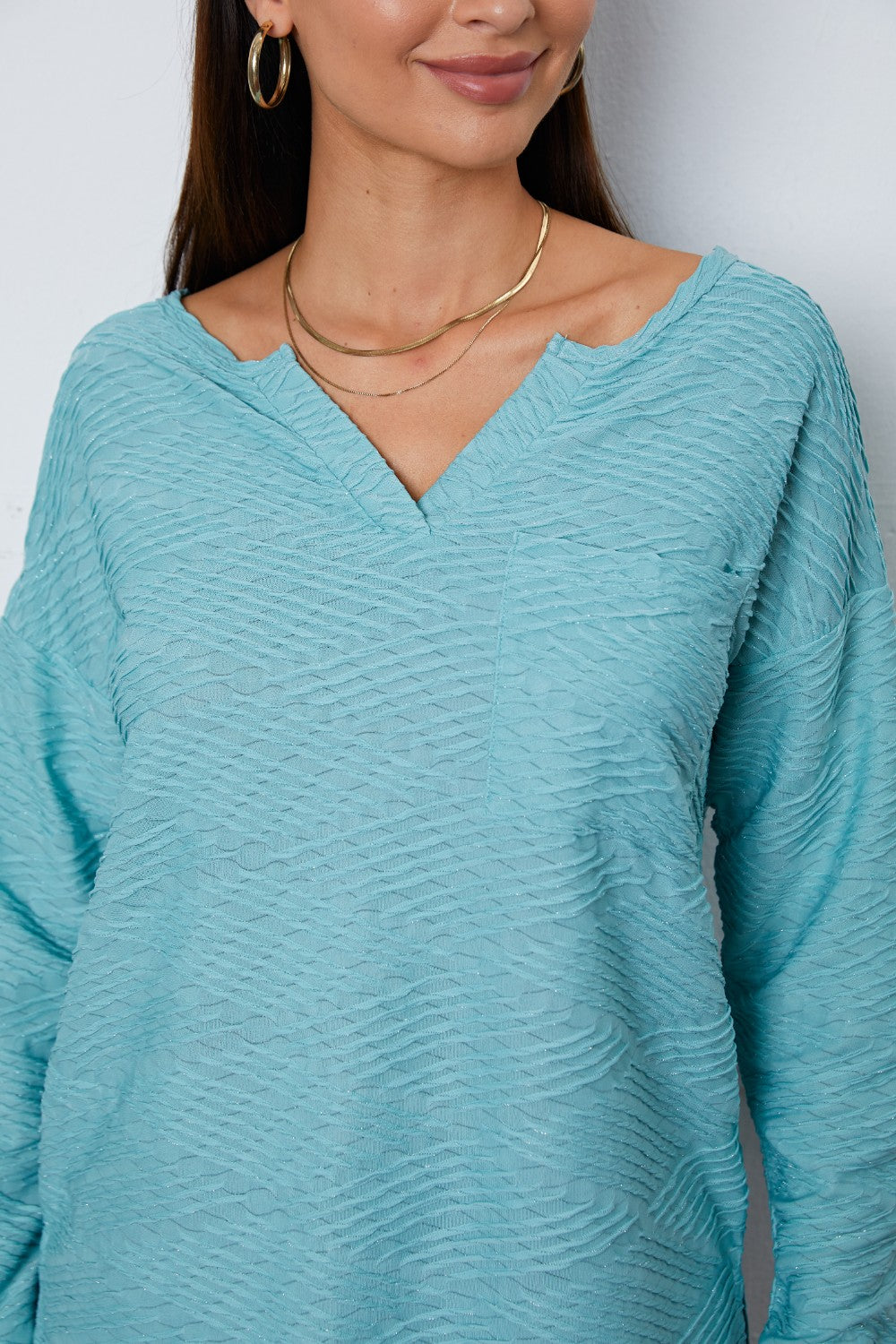 Honeybee Mumford's Texture Notched Drop Shoulder Top