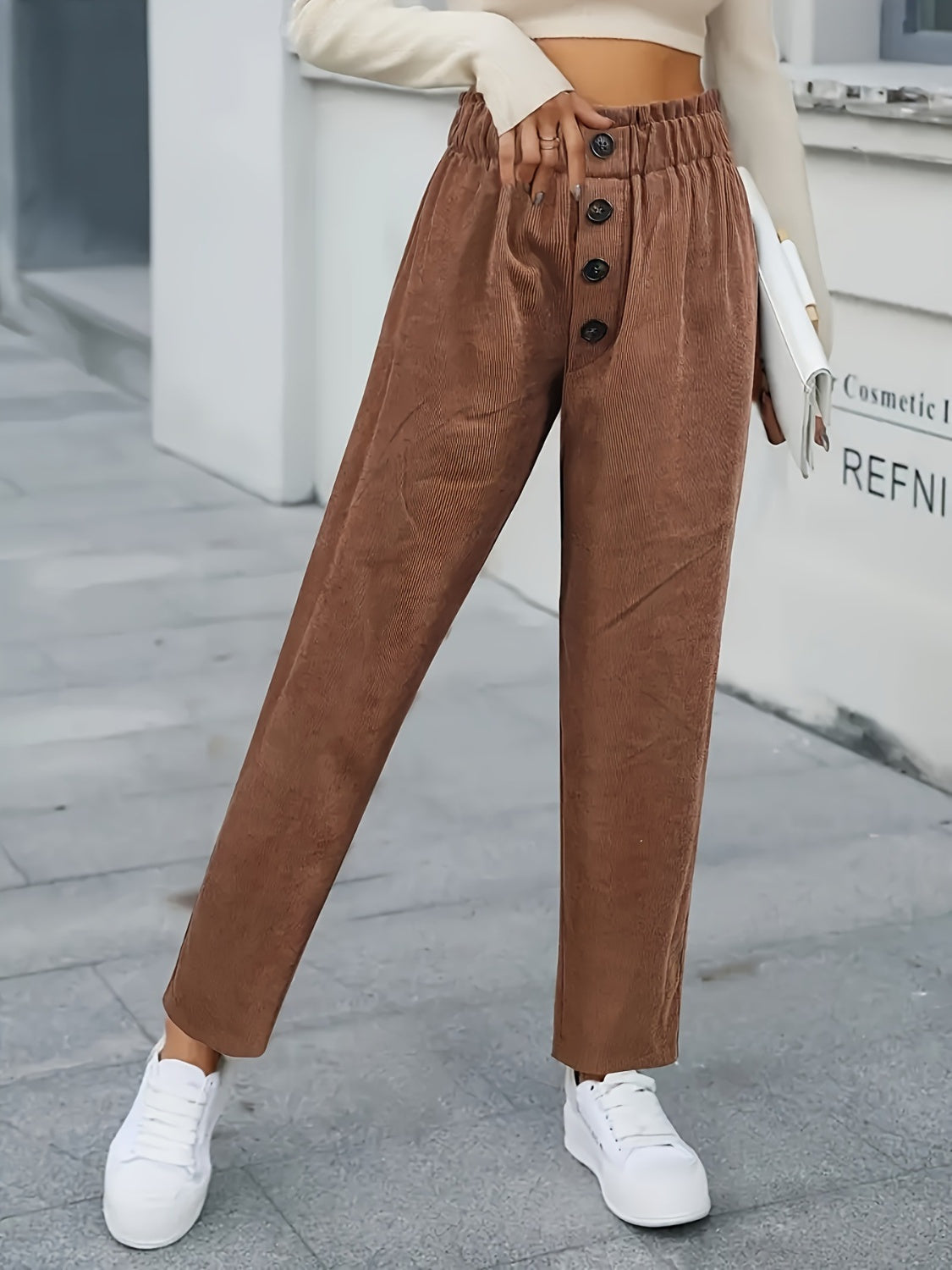 Honeybee Mumford's Decorative Button High Waist Pants