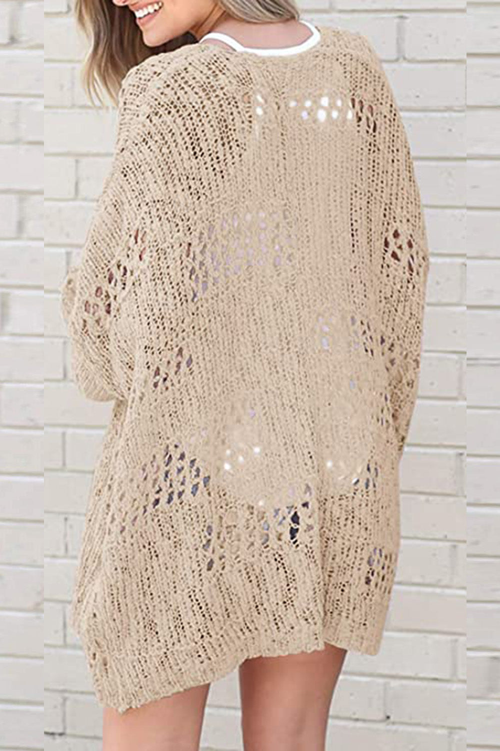 Honeybee Mumford's Openwork Open Front Long Sleeve Cardigan