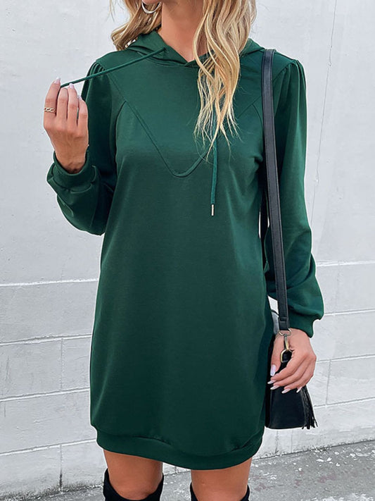 Honeybee Mumford's Green Drawstring Puff Sleeve Hooded Dress