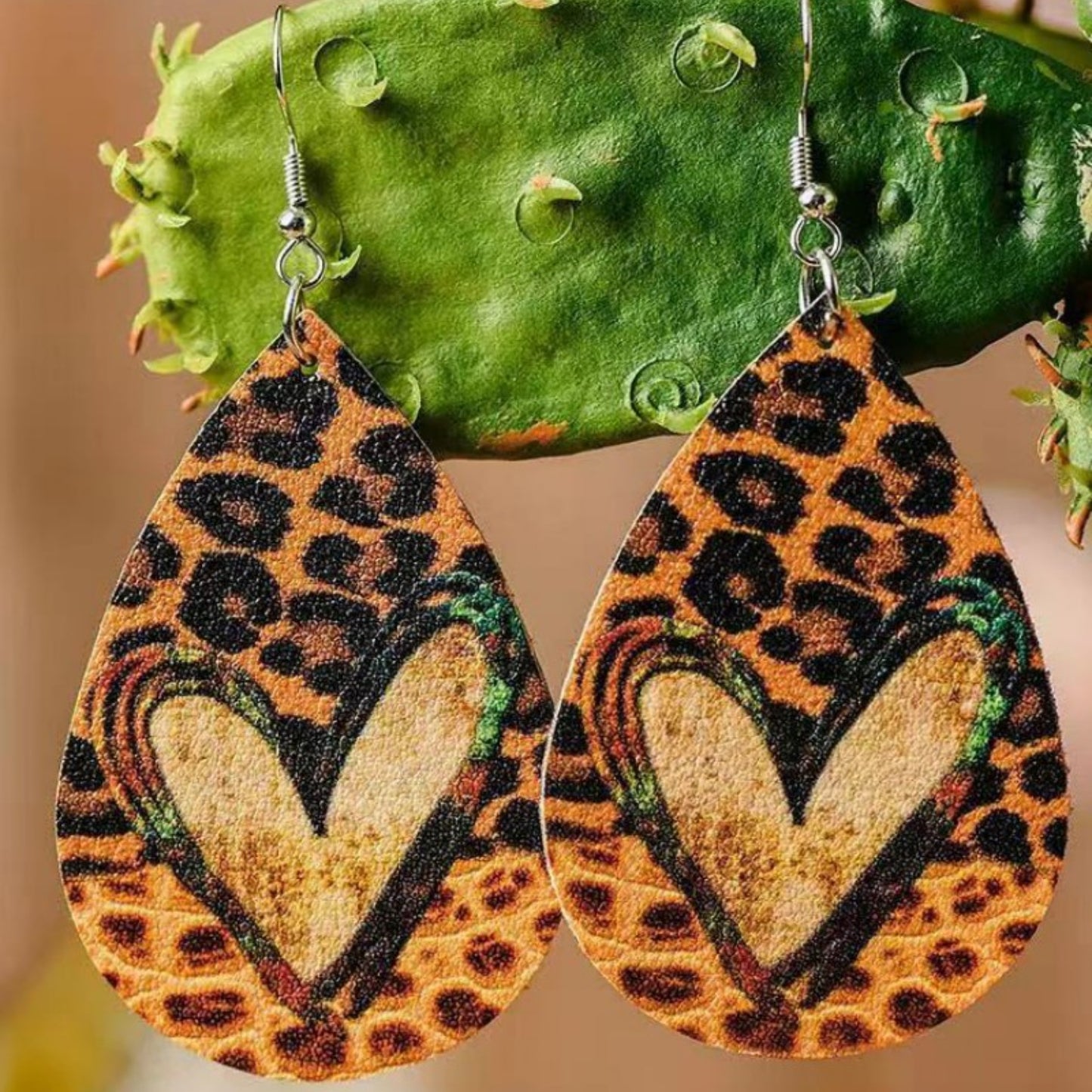 honeybee Mumford's Leather Leopard Teardrop Earrings