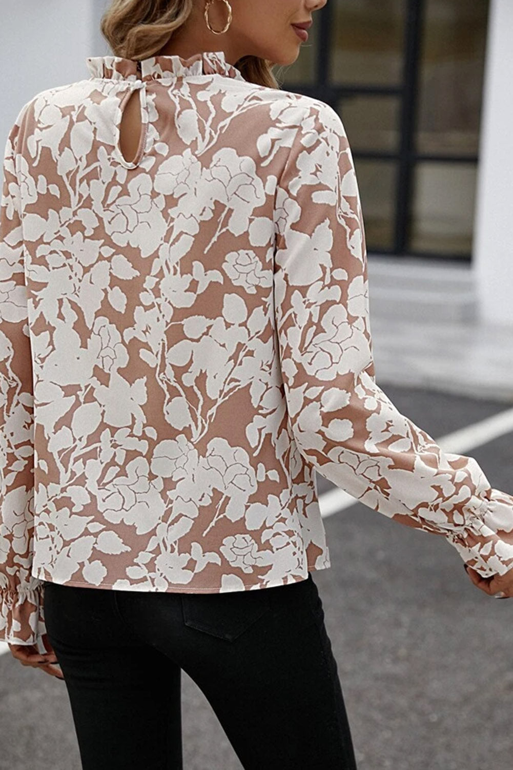 Honeybee Mumford's Floral Print Mock Neck Flounce Sleeve Blouse