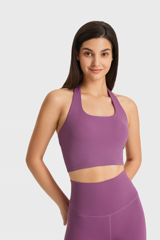 honeybee Mumford's Breathable Sports Bra w/ Halter Neck in Purple, Blue, Brown, Nude