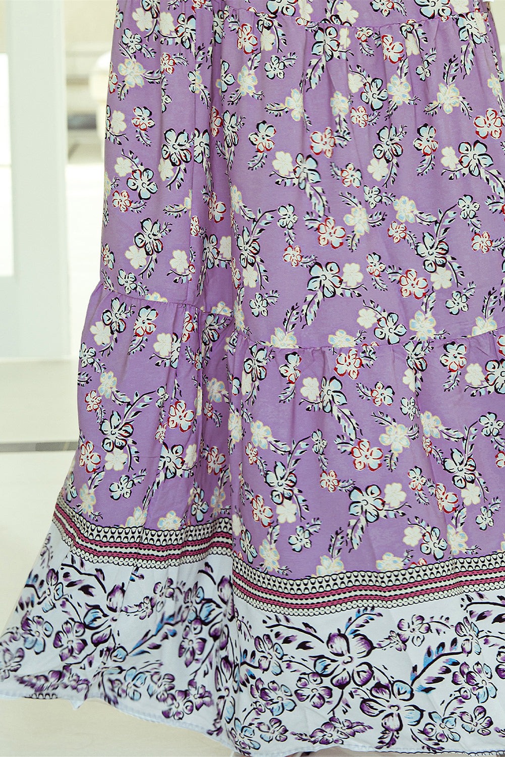 Honeybee Mumford's Purple Floral Print Shirred High Waist Maxi Skirt