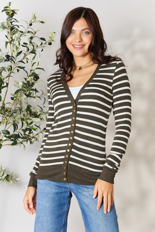 Honeybee Mumford's Full Size Striped Snap Down Cardigan