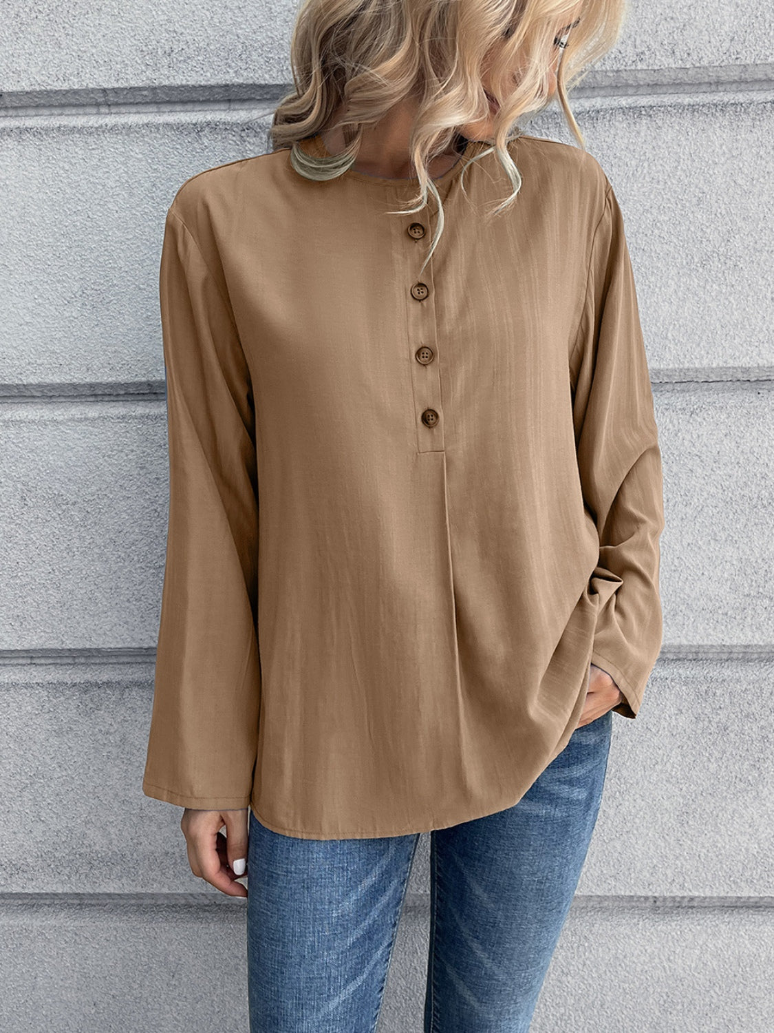 Honeybee Mumford's Half Button Long Sleeve Blouse