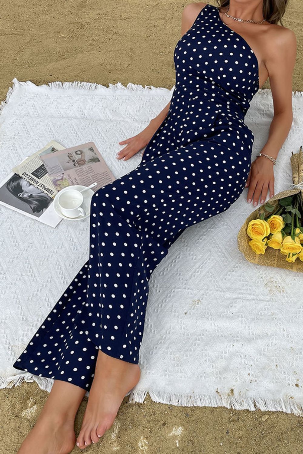 Honeybee Mumford's Polka Dot One-Shoulder Jumpsuit