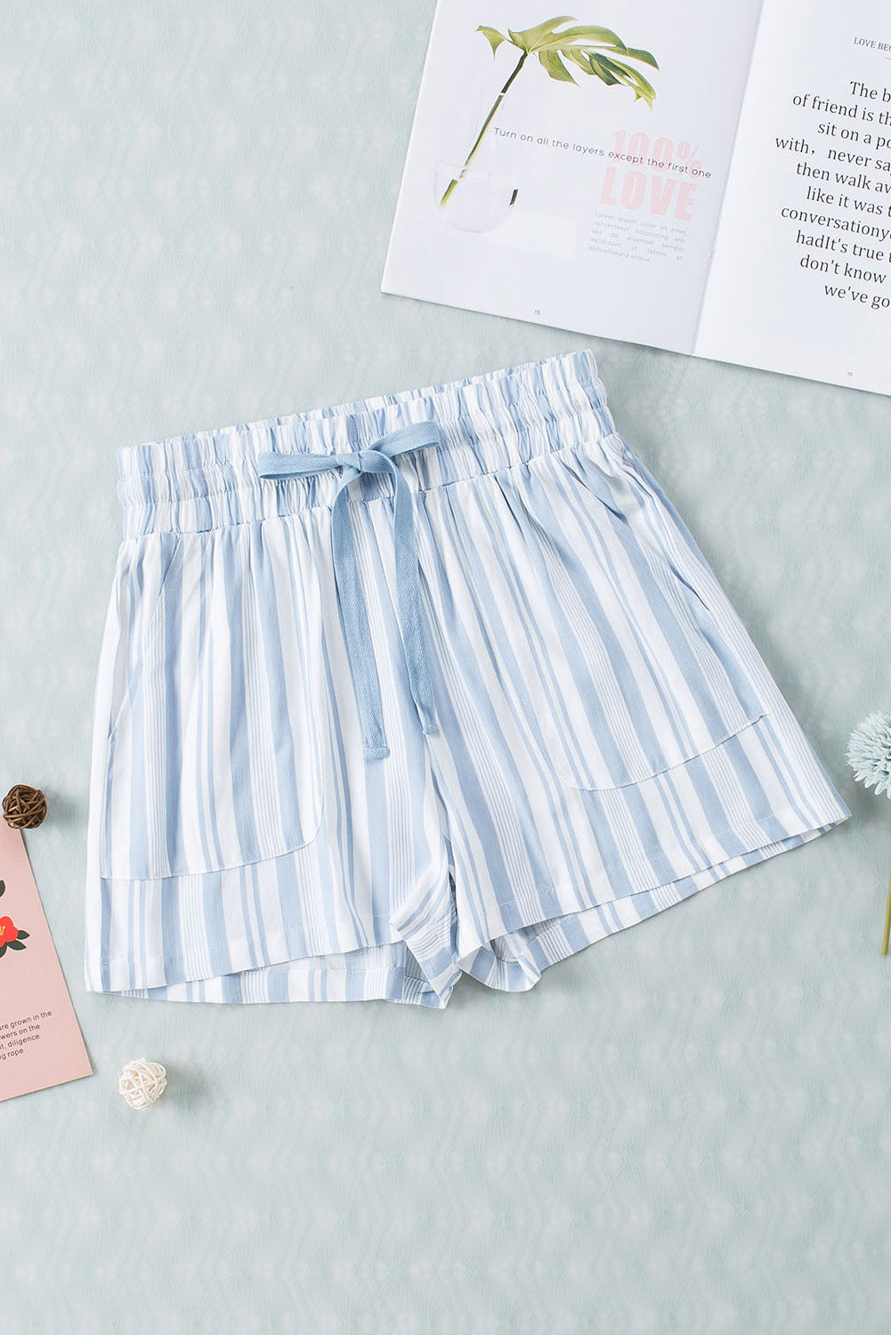 Honeybee Mumford's Sky Blue Vertical Stripes Print Shorts with Pockets