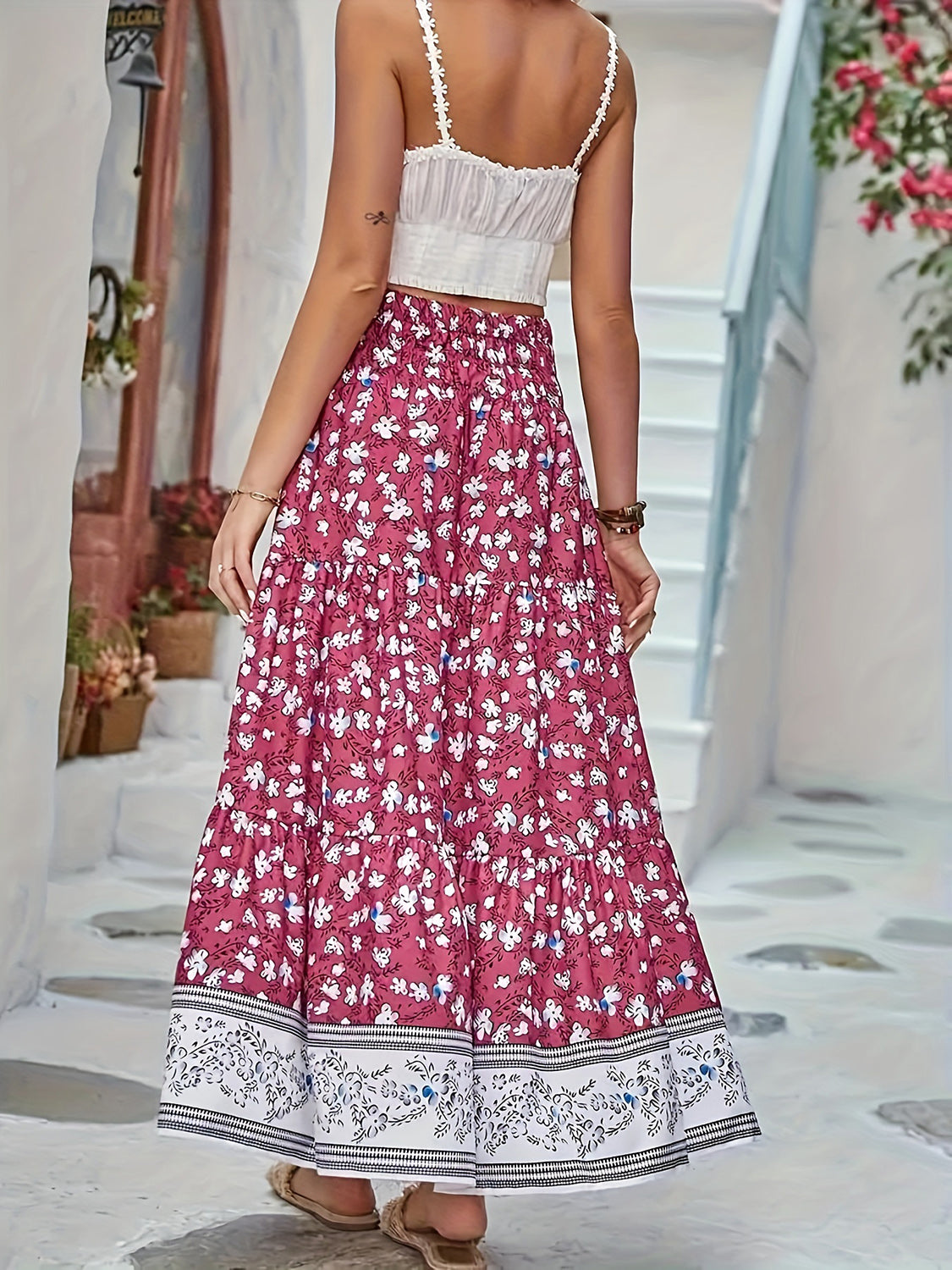 Honeybee Mumford's Full Size Tiered Printed Elastic Waist Skirt