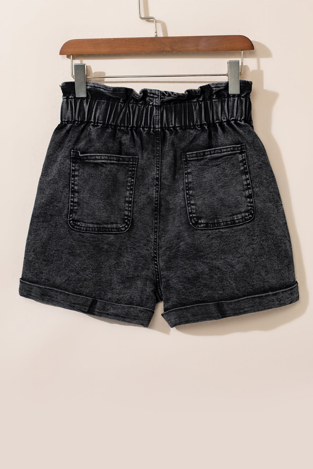 Honeybee Mumford's Black Vintage Washed Frilled High Waist Denim Shorts