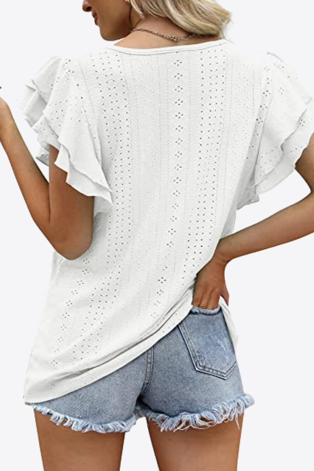 Honeybee Mumford's Round Neck Layered Flutter Sleeve Blouse