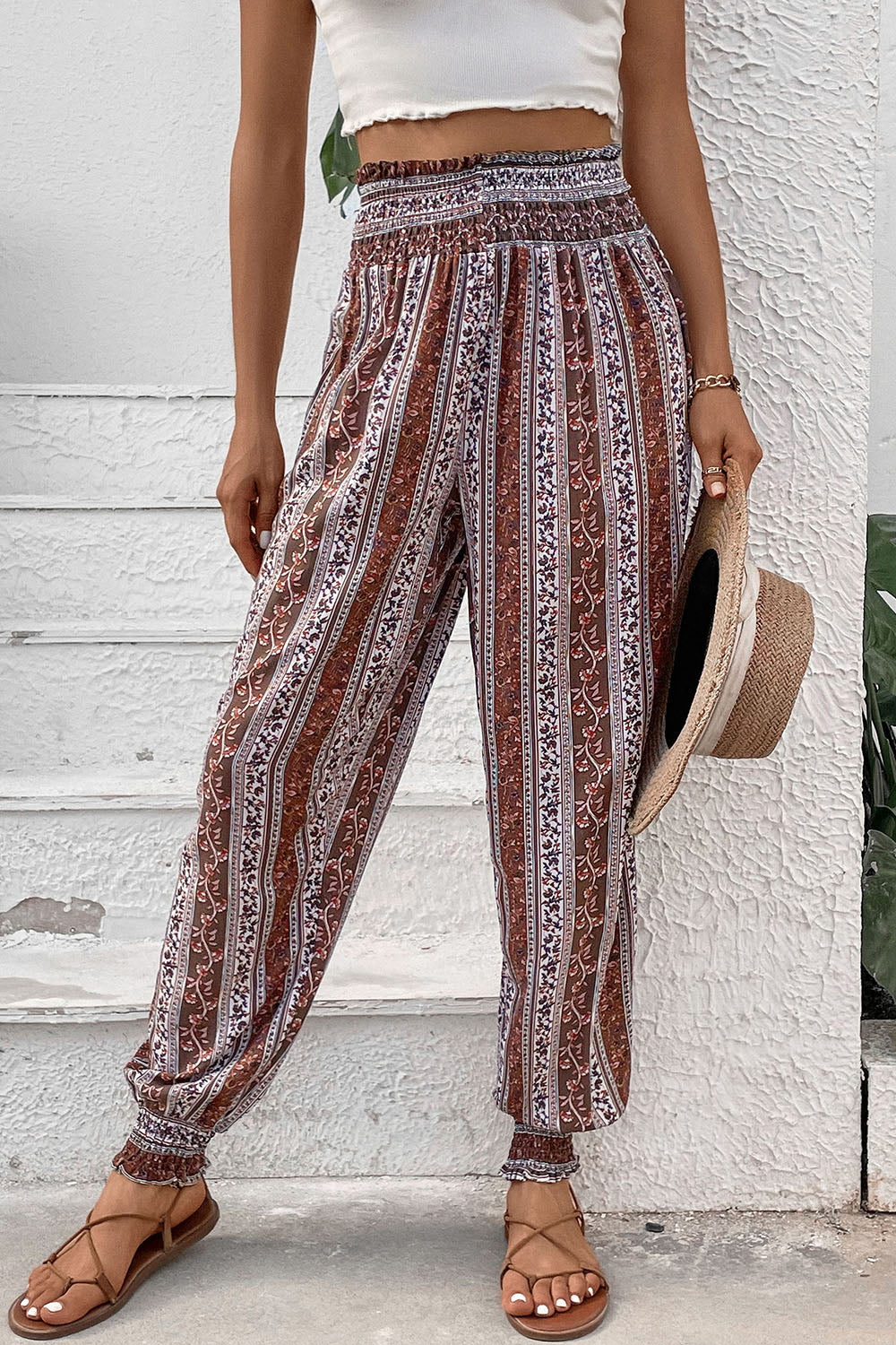 Honeybee Mumford's Smocked Printed High Waist Pants