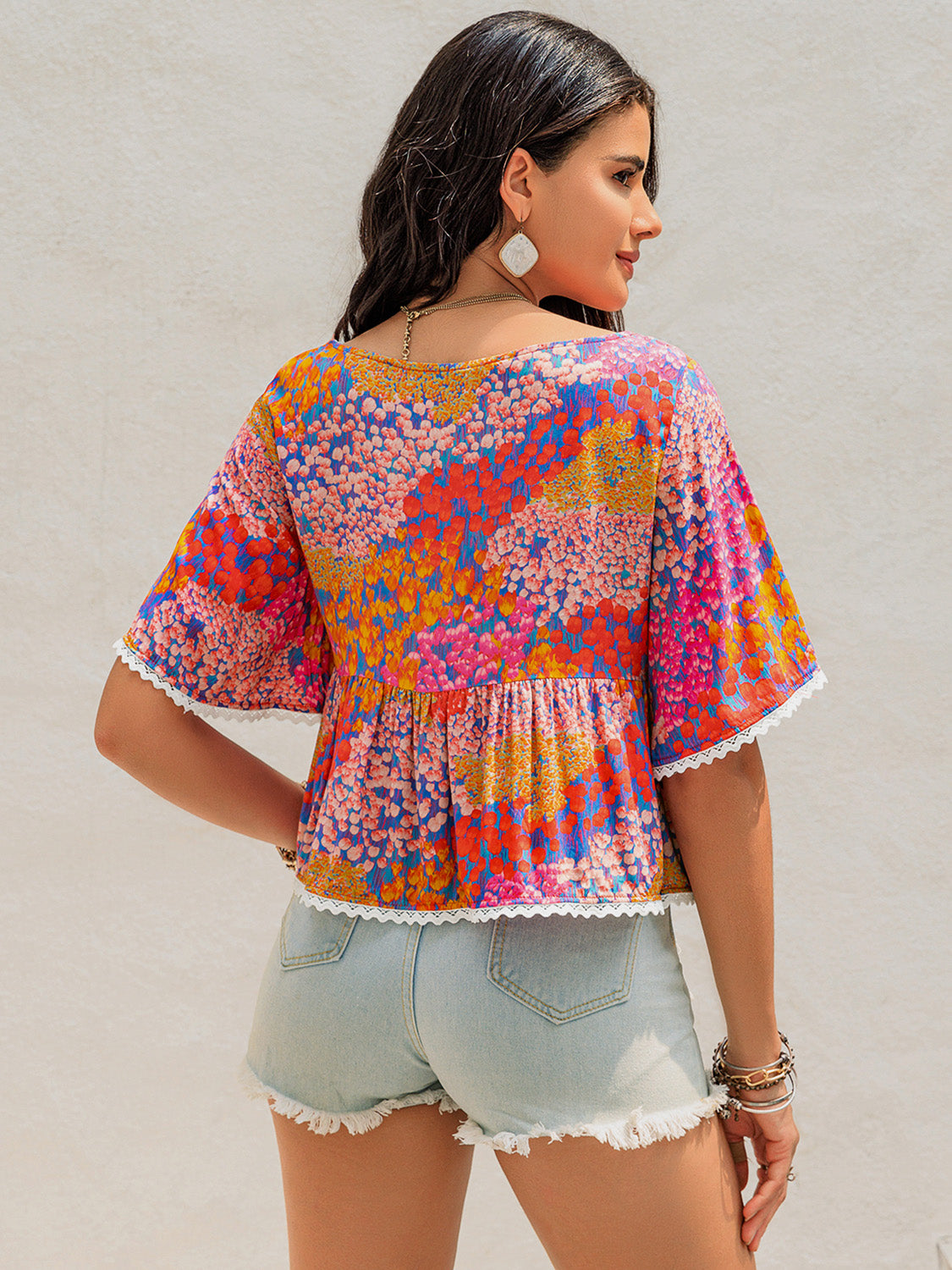 Honeybee Mumford's Ruched Printed Half Sleeve Blouse