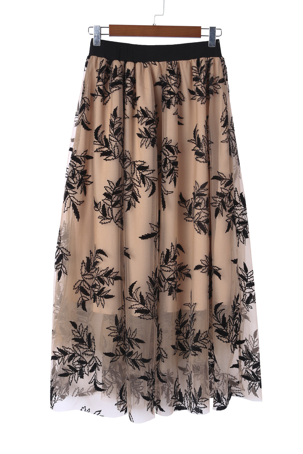 Honeybee Mumford's Apricot Floral Leaves Embroidered High Waist Maxi Skirt