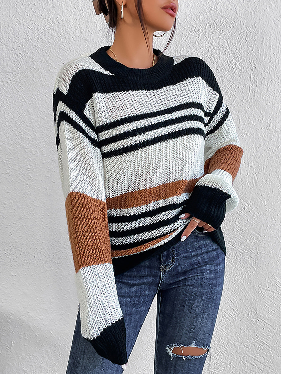 Honeybee Mumford's Striped Round Neck Sweater