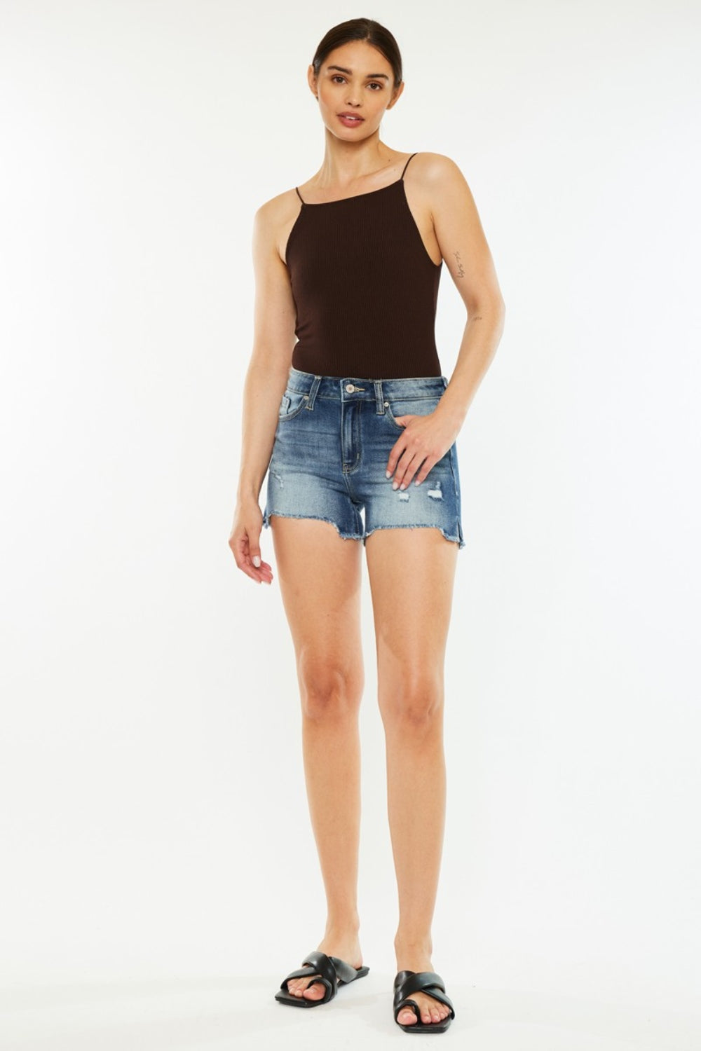 Honeybee Mumford's High Waist Raw Hem Denim Shorts