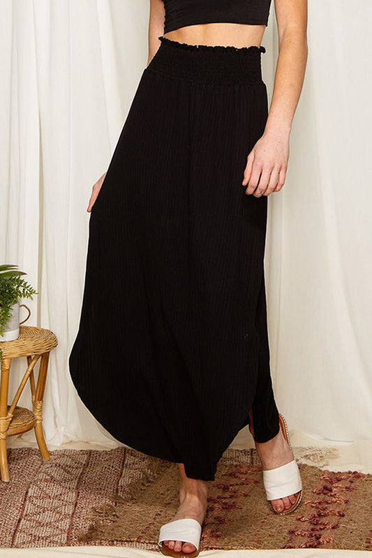 Honeybee Mumford's Black Smocked High Waist Maxi Skirt with Slit