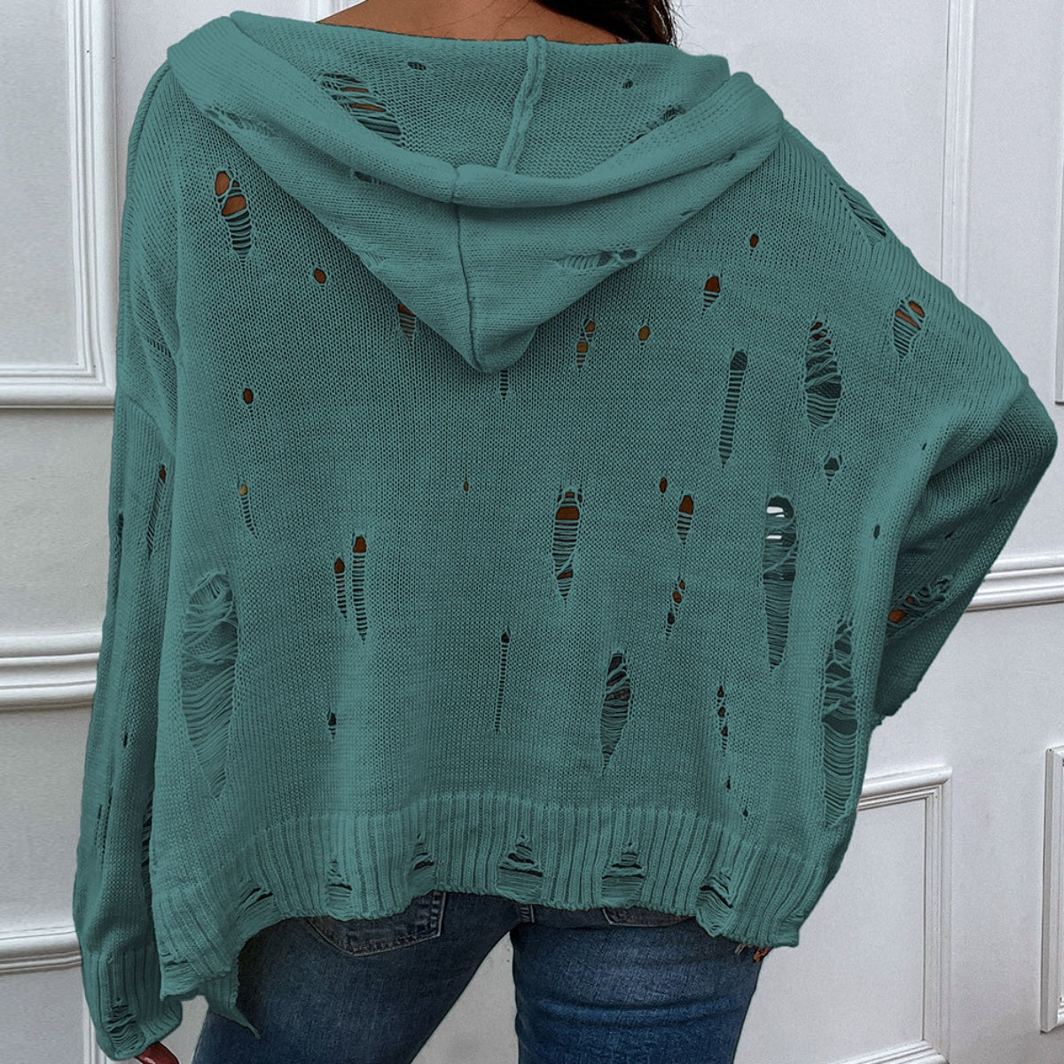 Honeybee Mumford's Distressed Slit Drop Shoulder Hooded Sweater