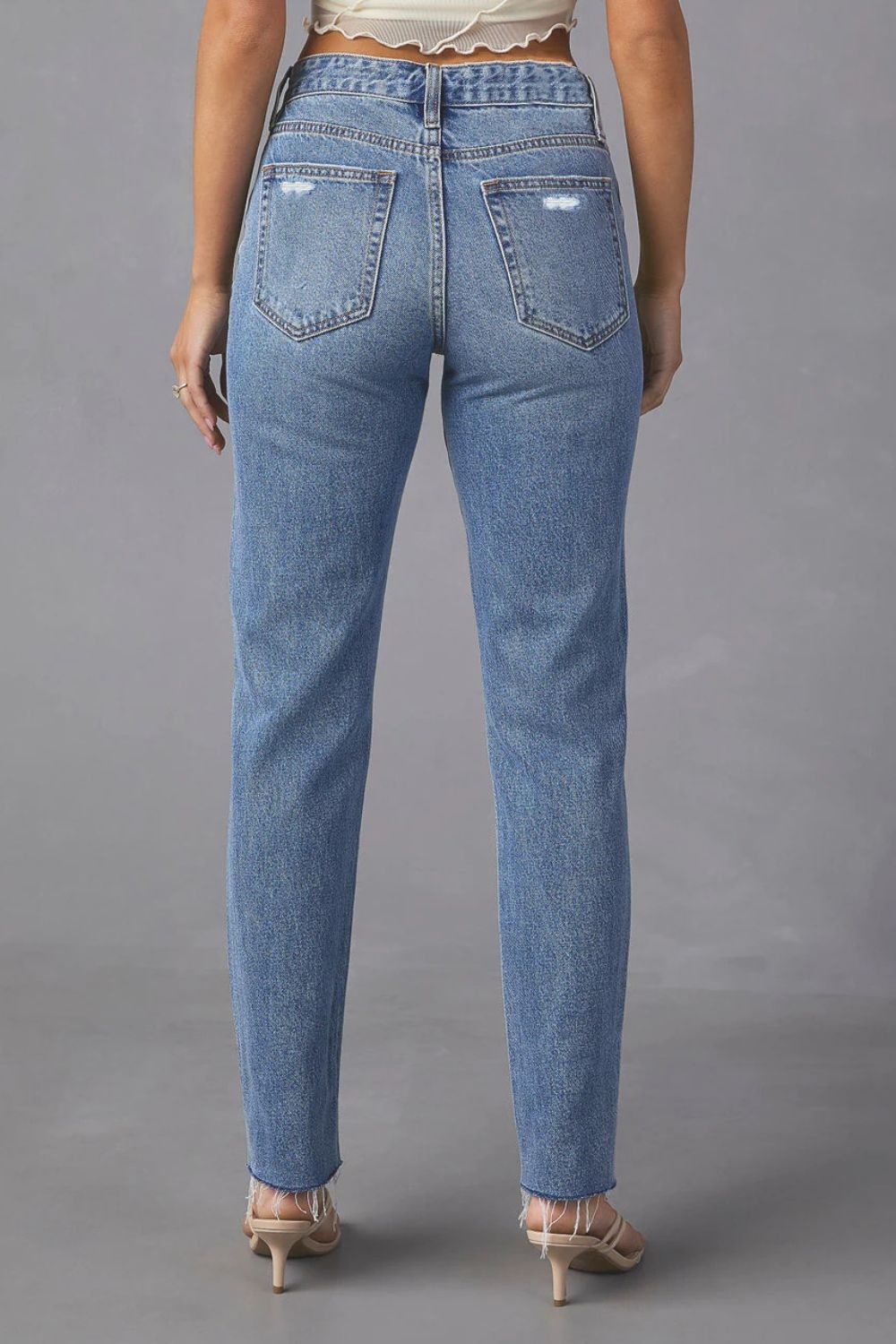 Honeybee Mumford's Distressed Raw Hem Straight Jeans with Pockets