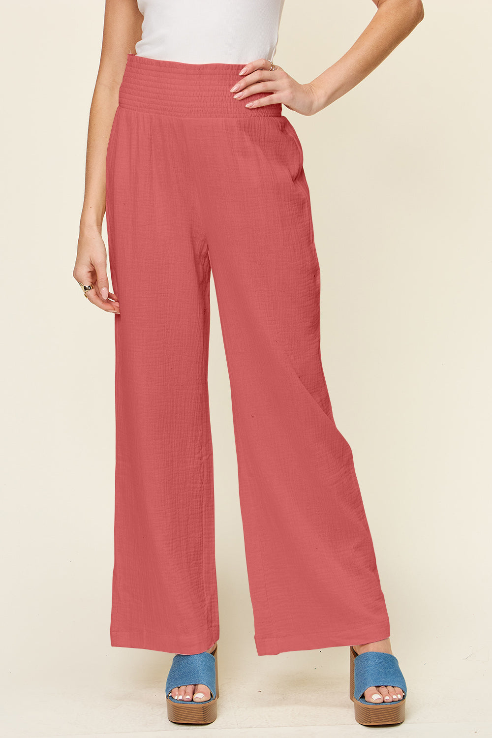 Honeybee Mumford's Full Size Texture Smocked Waist Wide Leg Pants