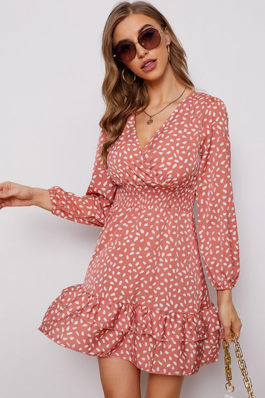 Honeybee Mumford's Surplice Neck Puff Sleeve Ruffle Hem Dress