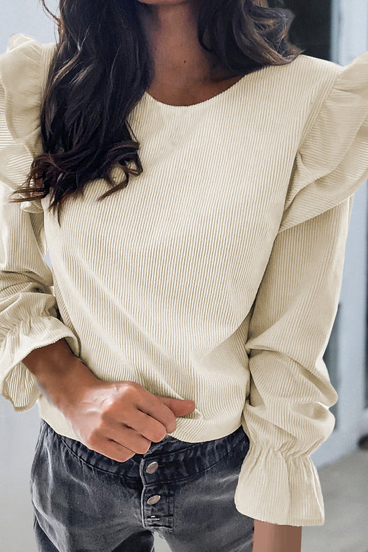 Honeybee Mumford's Ruffled Round Neck Flounce Sleeve Top