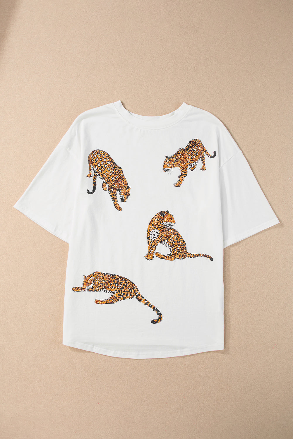 Honeybee Mumford's White Leopard Print Drop Shoulder Casual T Shirt